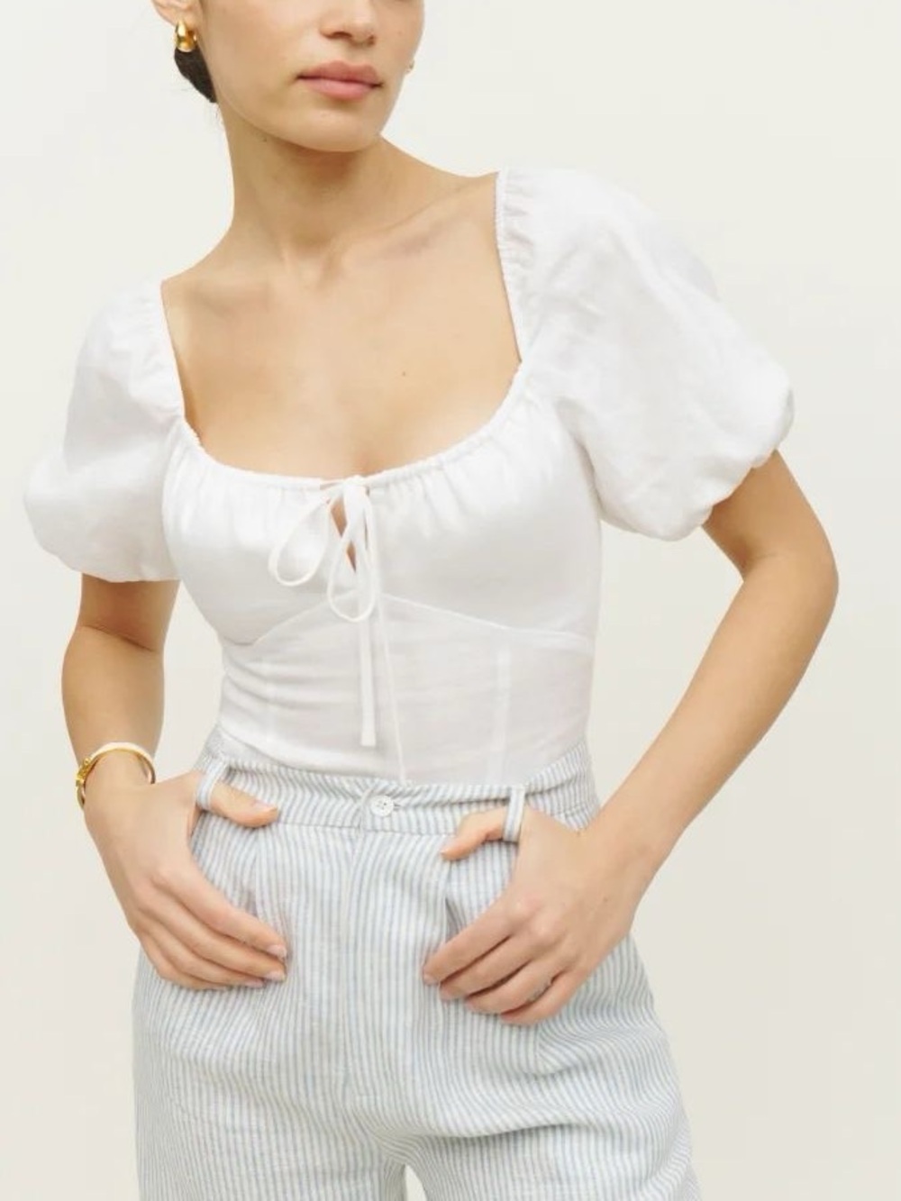 Reformation Rory Linen Top In White Size 2